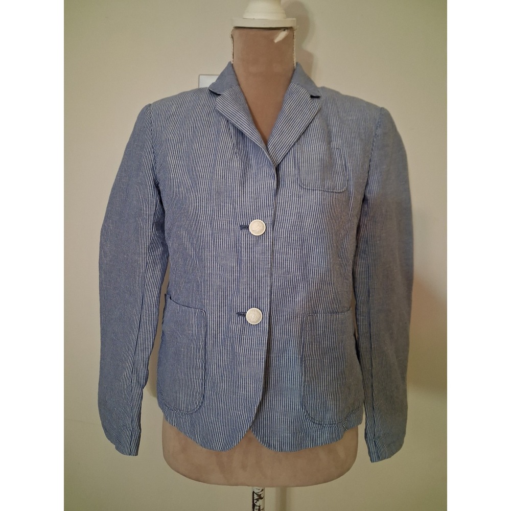 Gap Academy Blazer Blue White Mini Stripe Linen Cotton Jacket 6 Petite 4